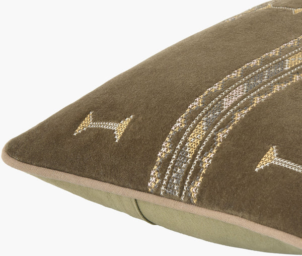 Surya Velour 13"L X 21"W Modern Lumbar Pillow - Luxurious Cotton Comfort With Elegant Design For Home Decor Olive Green Cotton,Cotton Vlu001-1321d
