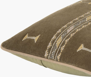 Surya Velour Luxurious 18" Velvet Accent Pillow - 100% Cotton, Modern Design For Ultimate Comfort & Style Olive Green Cotton,Cotton Vlu001-2222p