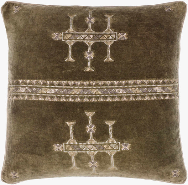 Surya Velour Luxurious 18" Velvet Accent Pillow - 100% Cotton, Modern Design For Ultimate Comfort & Style Olive Green Cotton,Cotton Vlu001-2222p