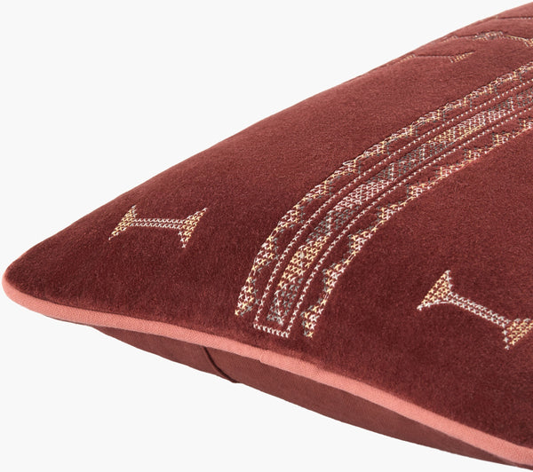 Surya Velour 13"L X 21"W Modern Lumbar Pillow - Luxurious Cotton Comfort With Elegant Design For Home Decor Burnt Sienna Cotton,Cotton Vlu002-1321