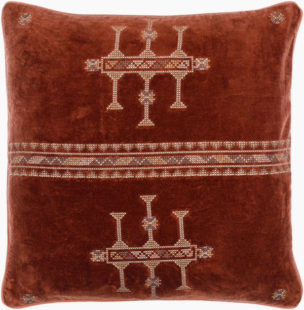 Surya Velour Luxurious 18" Velvet Accent Pillow - 100% Cotton, Modern Design For Ultimate Comfort & Style Burnt Sienna Cotton,Cotton Vlu002-2222