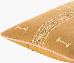 Surya Velour 13"L X 21"W Modern Lumbar Pillow - Luxurious Cotton Comfort With Elegant Design For Home Decor Mustard Cotton,Cotton Vlu003-1321d