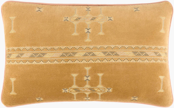 Surya Velour 13"L X 21"W Modern Lumbar Pillow - Luxurious Cotton Comfort With Elegant Design For Home Decor Mustard Cotton,Cotton Vlu003-1321d