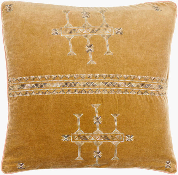 Surya Velour Luxurious 18" Velvet Accent Pillow - 100% Cotton, Modern Design For Ultimate Comfort & Style Mustard Cotton,Cotton Vlu003-2222d