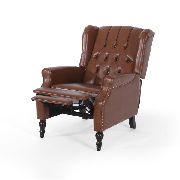 English Elm Christopher Knight Home® - RECLINER Light Brown PU Upholstered Wingback with Button-Tufted Diamond Stitch & Nailhead Trim 56992.00PUCOGN