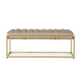 Christopher Knight Home® - Noble House - Riebe Contemporary Handmade Channel Stitch Ottoman Bench, Dark Cream and Matte Gold