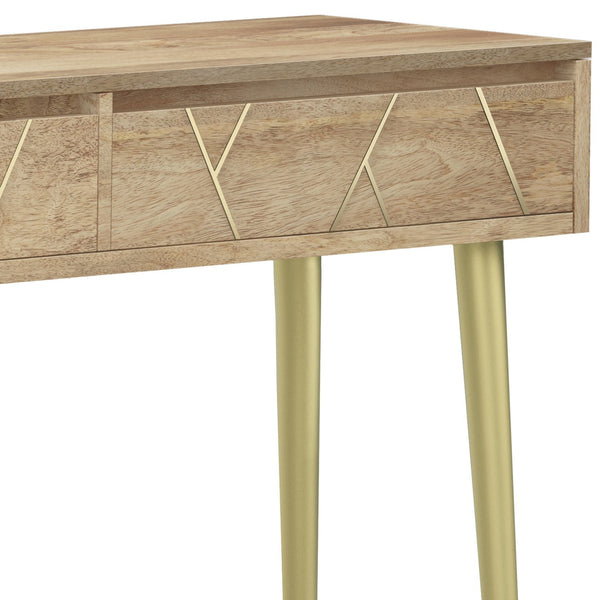 English Elm Jager Console Table - Handcrafted Mango Wood With Gold Accents, Mid-Century Style & Storage Solution B136P158750
