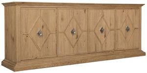 Hooker Furniture Driftwood Buckboard Entertainment Credenza With Soft-Close Doors, Ventilated Av Panels & Wine Storage Light Wood 6820-55490-80