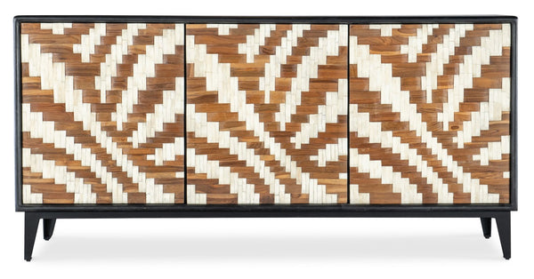 Hooker Furniture Commerce Entwined Credenza With Woven Wood & Bone Inlay, Black Mango Case, Soft-Close Doors, Media-Ready 7228-85081-99