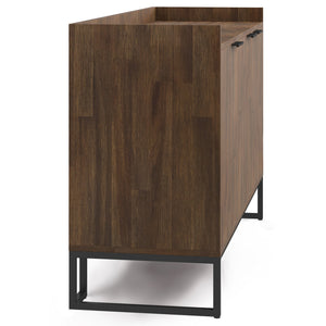 English Elm Milverton Solid Acacia Sideboard Buffet with Matte Black Metal Frame, Rustic Aged Brown Finish, Spacious Storage B136P158944