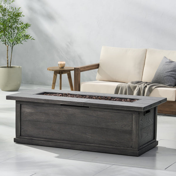 English Elm 56" Outdoor Rectangular Propane Fire Pit 50000 Btu Mgo Concrete Wood Grain Patio 57570.00GRY-50K