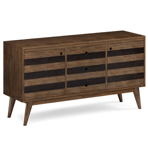 English Elm Clarkson Solid Acacia Sideboard Buffet in Rustic Aged Brown — 3 Drawers, 2 Adjustable Shelves, Mid-Century Storage B136P158777