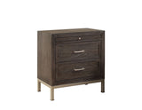 Steve Silver Broomfield Nightstand in Walnut with Champagne Metal Accents - Mindi Veneers, Picture Frame Drawer Fronts