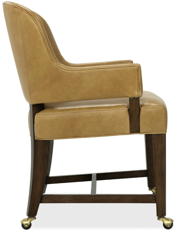 Hooker Furniture Archives Leather-Upholstered Game Chair With Barrel-Back, Casters & Classic Walnut Finish For Dining 6123-75800-89
