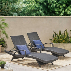 English Elm Christopher Knight Home® - Salem Pe Wicker Chaise Lounge Set - Stylish Adjustable Outdoor Seating For Poolside Comfort & Relaxation 52005.00ARMGRYMP2