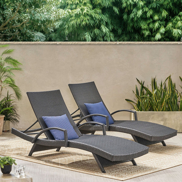 English Elm Christopher Knight Home® - Salem Pe Wicker Chaise Lounge Set - Stylish Adjustable Outdoor Seating For Poolside Comfort & Relaxation 52005.00ARMGRYMP2