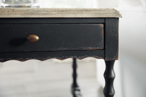 Hooker Furniture Ciao Bella Rectangular End Table With Distressed Flaky White Top, Black Base, Drawer & Turned Legs 5805-80113-80