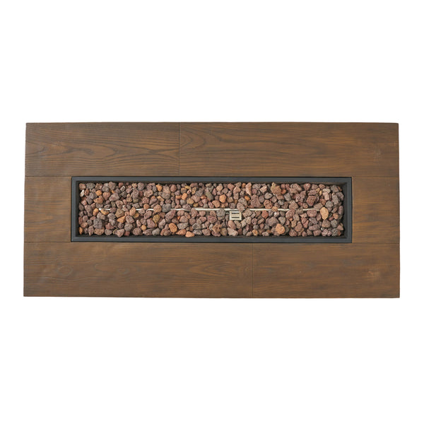 English Elm 56" Outdoor Rectangular Propane Fire Pit 50000 Btu Mgo Concrete Wood Grain Patio 57570.00BRN-50K