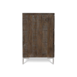 Bernhardt Bernhardt Logan Square Haines Nightstand — Distressed Pine, Sable Brown Finish, 3 Drawers, Tubular Steel Legs, Industrial-Transitional Style 303226B