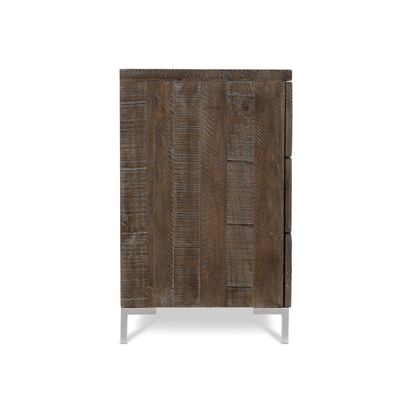 Bernhardt Bernhardt Logan Square Haines Nightstand — Distressed Pine, Sable Brown Finish, 3 Drawers, Tubular Steel Legs, Industrial-Transitional Style 303226B