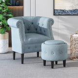 Christopher Knight Home® - Noble House - Beihoffer Petite Tufted Fabric Chair and Ottoman Set