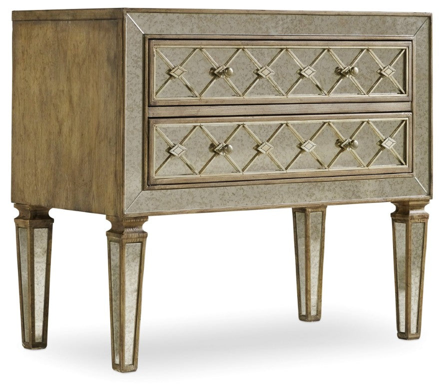 Hooker Furniture Sanctuary Hand-Finished Eglomise Bachelors Chest With Antique Mirror Framing, Cord Clip, 2 Drawers 5414-90017