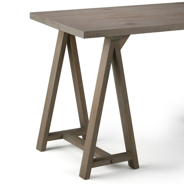 English Elm Sawhorse Writing Desk – Handcrafted Distressed Grey Wood, Retro-Industrial Style For Home Office Use B136P158236-GIGA