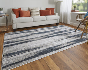 Feizy Rugs Micah Modern Abstract Area Rug - Durable Machine-made Soft Polyester For High Traffic Spaces Black,Silver,Gray Polyester,Polypropylene 6943338fblkslvf00