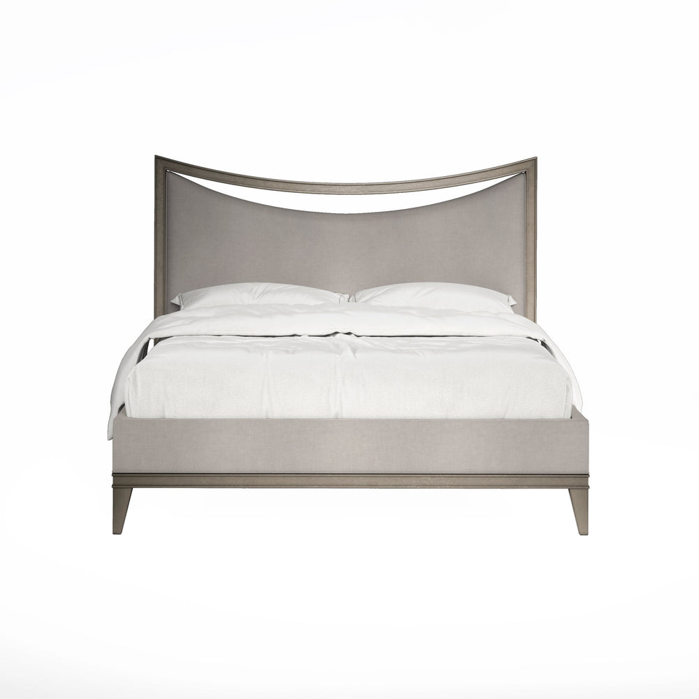 A.R.T. Furniture Cove Queen Upholstered Bed - Glam Transitional Design With Curved Headboard & Luxurious Mushroom Fabric Grey Rubberwood Solids,Foam,Fabric 349125-2743
