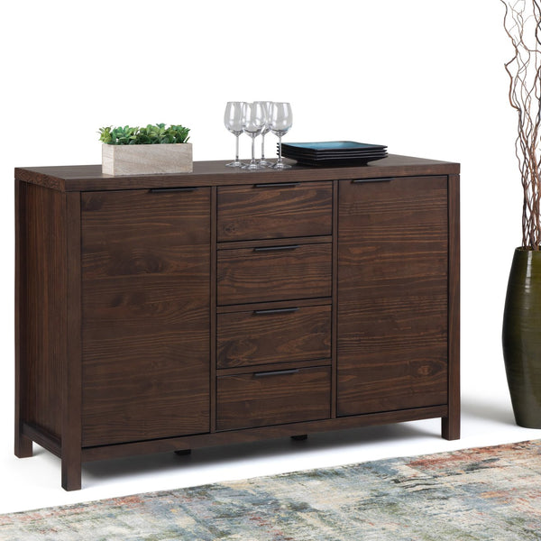 English Elm Hollander handcrafted solid wood sideboard buffet with 4 drawers, 2 doors & adjustable shelving, 54"W Dark Brown B136P158684