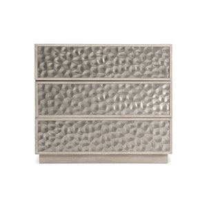 Bernhardt Bernhardt Hansby Nightstand With Hammered Aluminum Fronts, Trevin White Oak, 3 Drawers & Usb Charging 338232