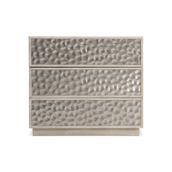 Bernhardt Bernhardt Hansby Nightstand With Hammered Aluminum Fronts, Trevin White Oak, 3 Drawers & Usb Charging 338232