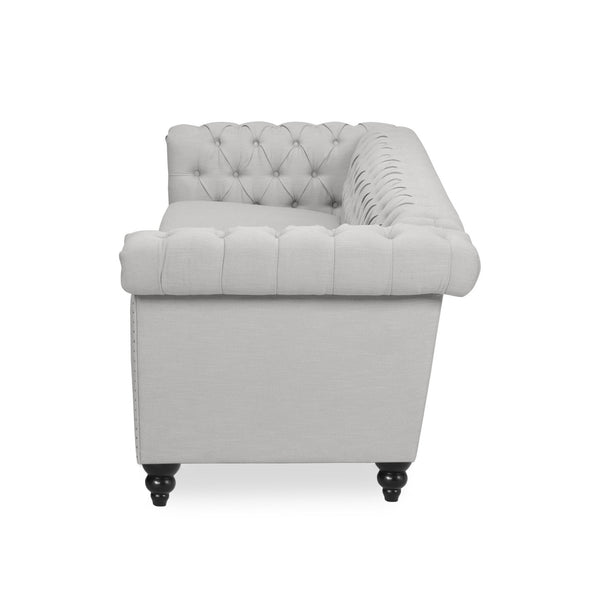 English Elm Christopher Knight Home® - SOFA Chesterfield-inspired 3-seater with deep button tufting, nailhead trim, low back and plush PU upholstery Grey 68326.00FPEBGRY