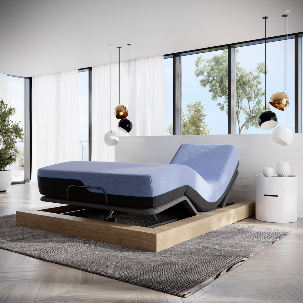 Legends Furniture Bridgevine Home 12 Inch Flex Head Adjustable King Size Hybrid 5-layer Latex Foam Mattress And Bed Frame Bundle Blue, Blue  Zrem-adj-axrmfl-fk