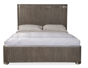 Hooker Furniture Modern Mood California King Panel Bed With Pewter Metal Inlay And Diamond Oak Veneer Accent, Sleek Contemporary Statement Medium Brown 6850-90260-89