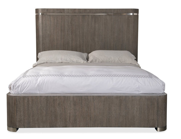 Hooker Furniture Modern Mood California King Panel Bed With Pewter Metal Inlay And Diamond Oak Veneer Accent, Sleek Contemporary Statement Medium Brown 6850-90260-89