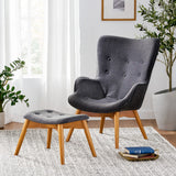 Christopher Knight Home® - Noble House - Hariata Mid-Century Modern Wingback Fabric Chair and Ottoman Set