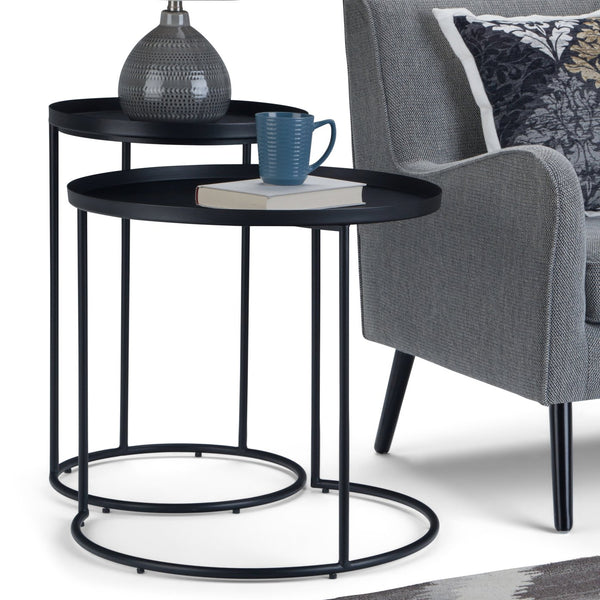 English Elm Monet - Handcrafted Metal 2-Piece Nesting Table Set In Black For Modern Industrial Elegance B136P158948