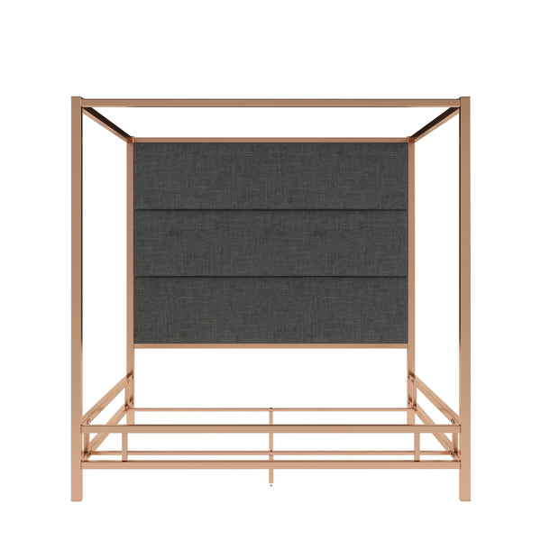 Homelegance By Top-Line Marcel Champagne Gold Canopy Bed with Linen Panel Headboard Champage Gold Metal