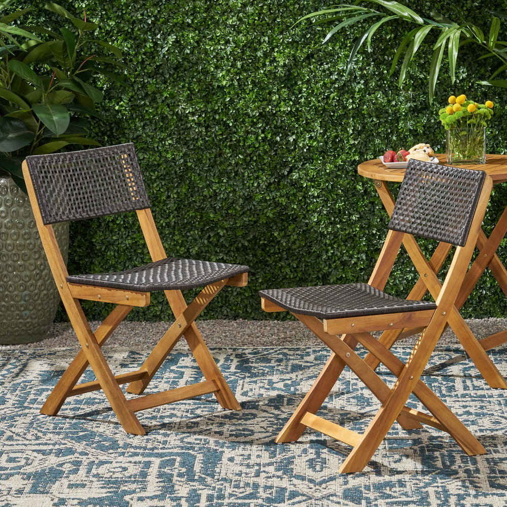 English Elm Christopher Knight Home® - HILLSIDE Woven Bistro Chair Set of 2 — Folding Wood Patio Seating with Handcrafted Caning, Low-Maintenance Comfort Brown 65092.00
