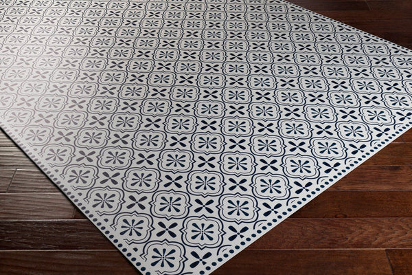 Livabliss Vinilo Flatweave Vinyl Area Rug American Made for High Traffic Entryways and Kitchens Cream, Black 3' x 8' VNL2305-38
