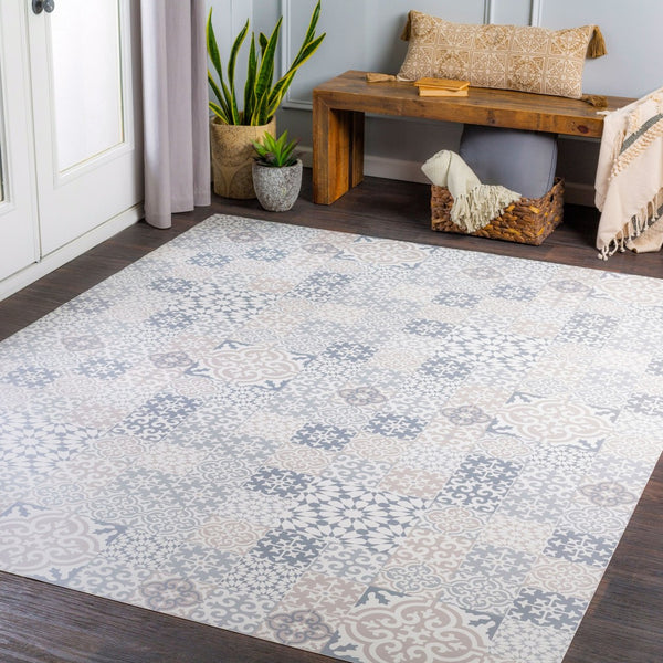 Livabliss Vinilo Flat Lay Vinyl Area Rug Machine Woven for Entryways Kitchens and High Traffic Zones Cream, Medium G 2' x 3'11" VNL2306-2311