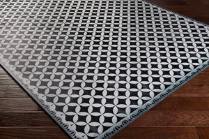 Livabliss Vinilo Flatweave Vinyl Area Rug Machine Woven Usa Entryway Kitchen Low Profile Cream, Black 2' x 3' VNL2309-23