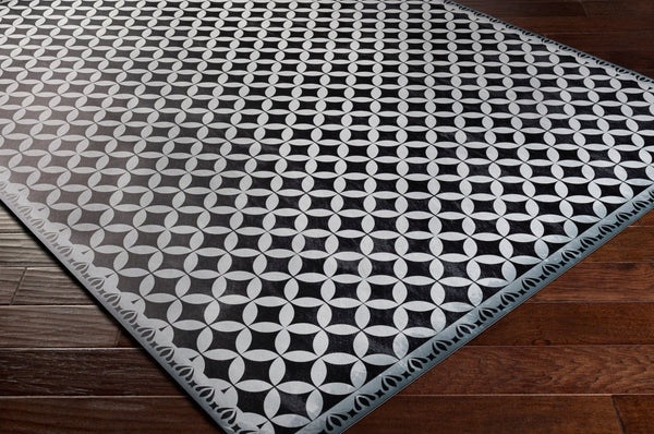 Livabliss Vinilo Flatweave Vinyl Area Rug Machine Woven Usa Entryway Kitchen Low Profile Cream, Black 2' x 3' VNL2309-23