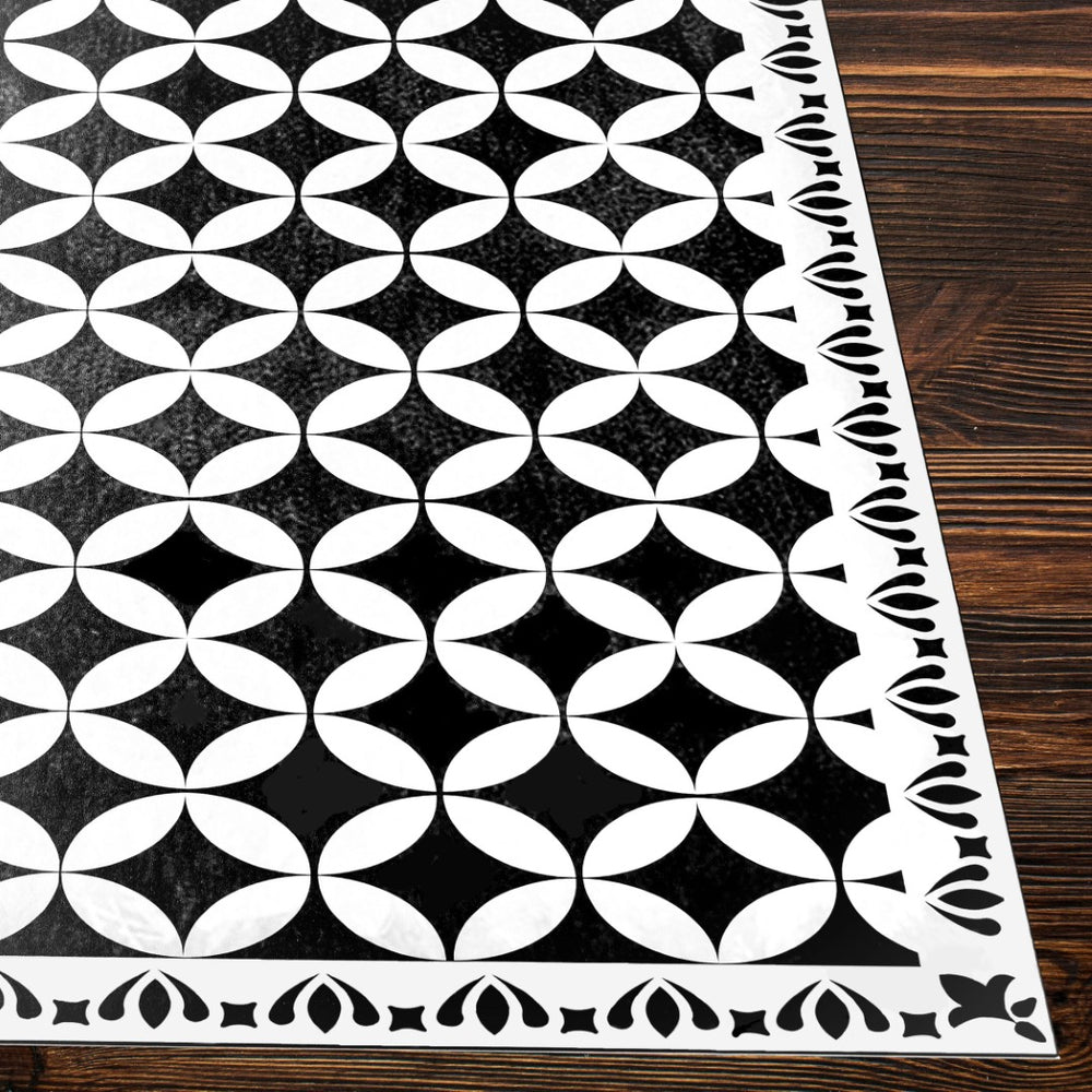 Livabliss Vinilo Flatweave Vinyl Area Rug Machine Woven Usa Entryway Kitchen Low Profile Cream, Black 2' x 3' VNL2309-23