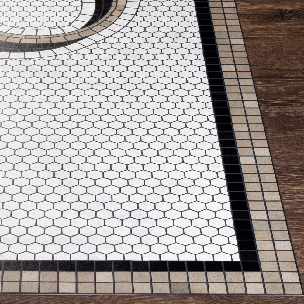 Livabliss Vinilo Flatweave Vinyl Area Rug for Entryways Kitchens and High Traffic Floors Usa Made Cream, Black 2' x 3' VNL2310-23