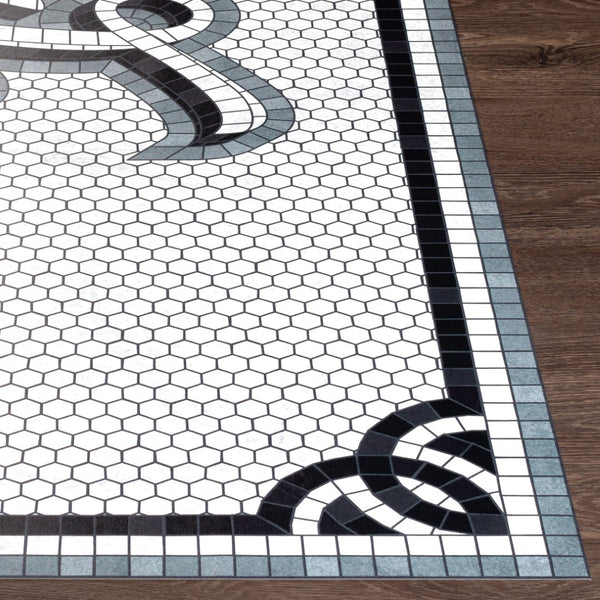 Livabliss Vinilo Machine Woven Vinyl Flatweave Rug Graphic Modern Style for High Traffic Areas Cream, Black 6'6" x 8'2" VNL2311-6682