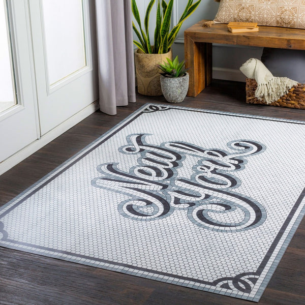 Livabliss Vinilo Machine Woven Vinyl Flatweave Rug Graphic Modern Style for High Traffic Areas Cream, Black 6'6" x 8'2" VNL2311-6682