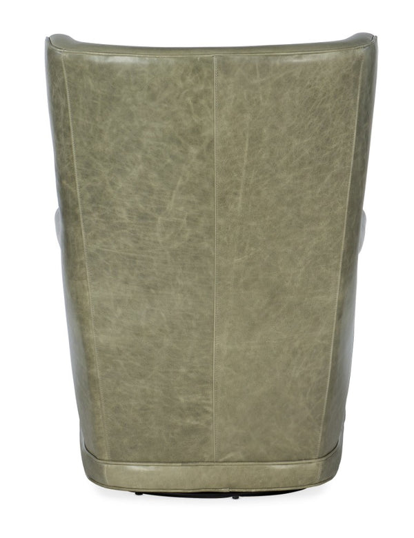 Hooker Furniture Mai Wing Swivel Club Chair In Aniline Top-Grain Leather With Tufted High Back And Smooth Swivel Motion Light Green CC536-SW-031