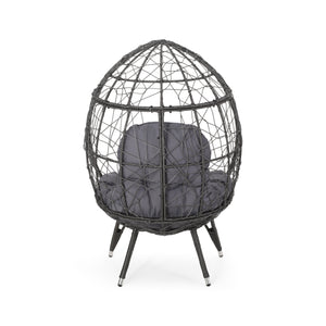 English Elm Christopher Knight Home® - GIANNI Teardrop Wicker Outdoor Chair with Water-Resistant Cushion, Handcrafted Faux Rattan Iron Frame Comfort Gray 65645.00GDGRY
